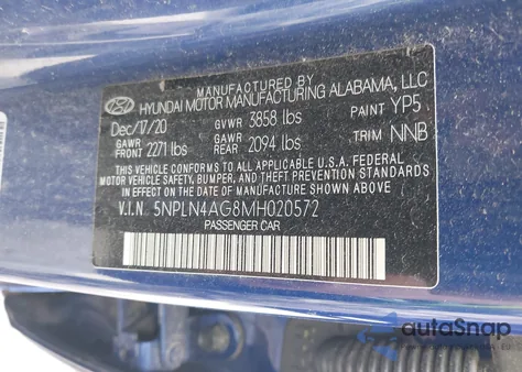 2021 Hyundai Elantra Sel из США, поврежденный, VIN 5NPLN4AG8MH020572